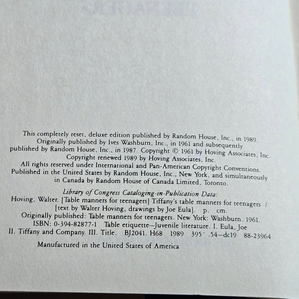 Tiffany & Co Table Manners for Teenagers 50th Anniversary Edition Hardcover Book - Picture 4 of 6